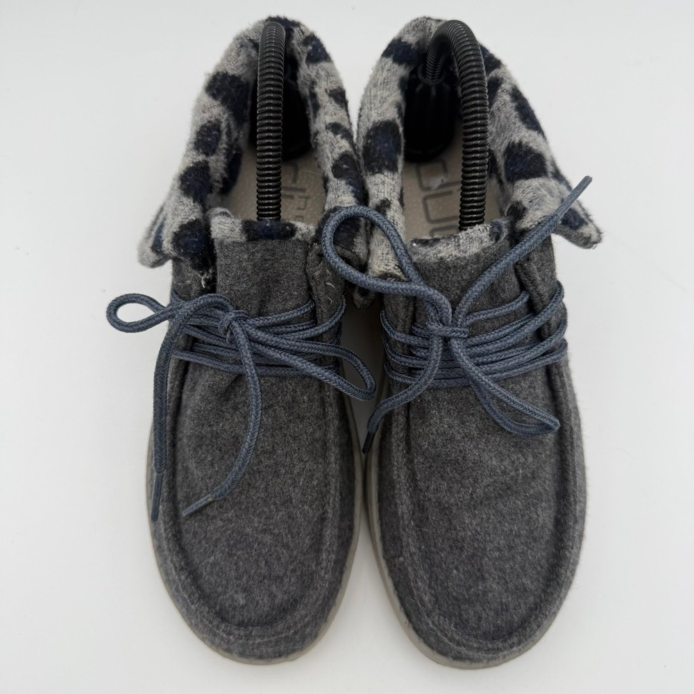 Women's Hey Dude Britt Grey Cheetah Wool Lined Slip-On Casual Comfort Shoes Sz 7 - Picture 5 of 8